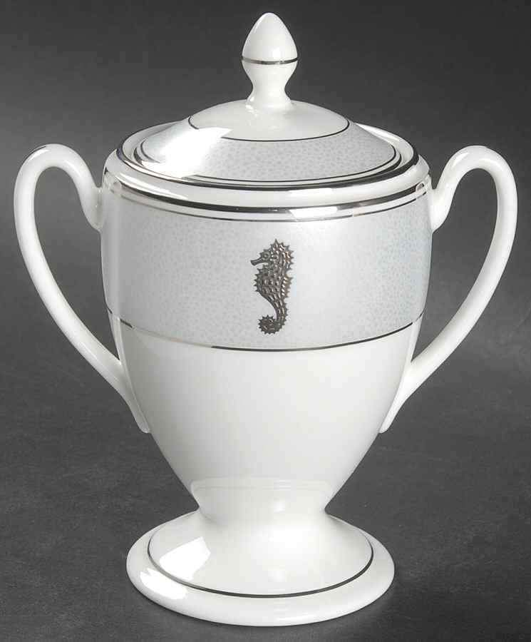 Seahorse Ocean Sugar Bowl & Lid by Waterford China-1