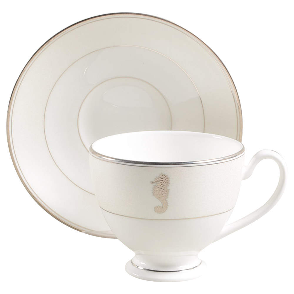 Seahorse Ivory Footed Cup & Saucer Set by Waterford China-1
