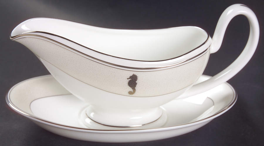 Seahorse Ivory Gravy Boat & Underplate by Waterford China-1