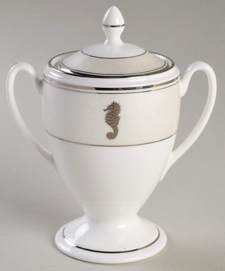 Seahorse Ivory Sugar Bowl & Lid by Waterford China-1