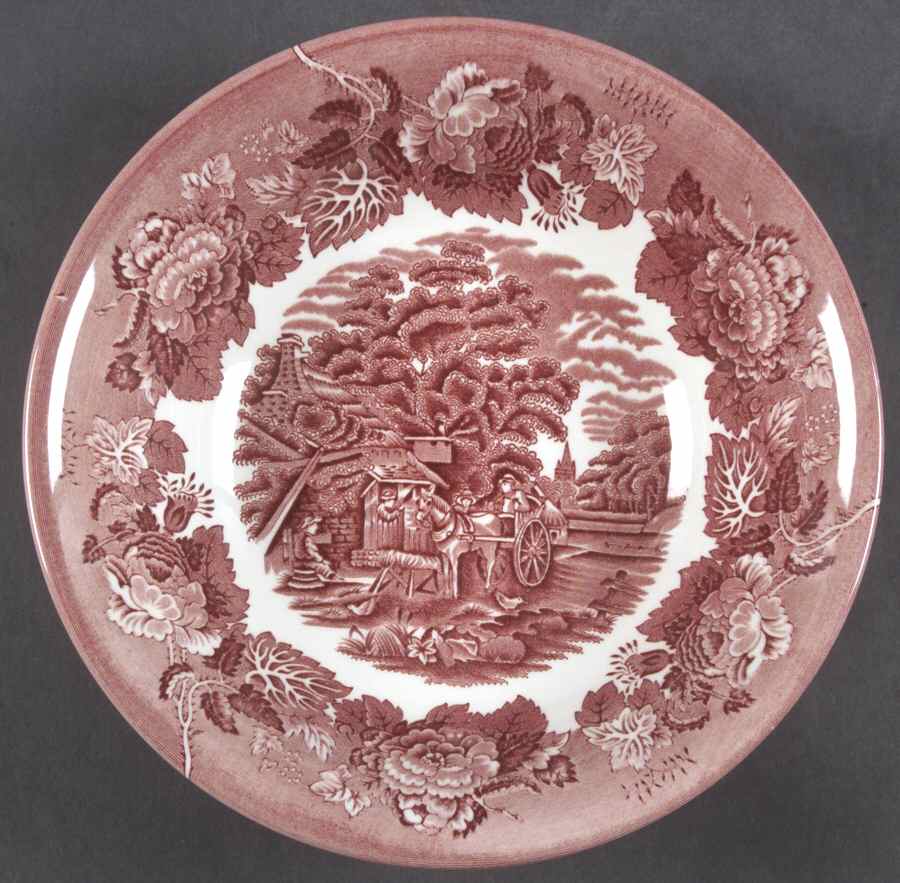 English Scenery Pink (Continental Shape) 9" Round Vegetable Bowl by Wood & Sons-1
