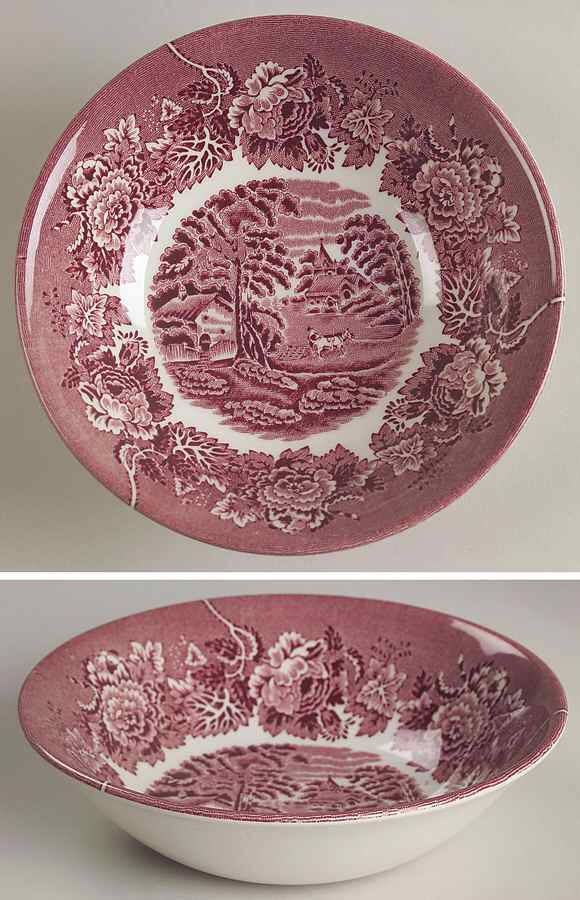 English Scenery Pink (Continental Shape) Coupe Cereal Bowl by Wood & Sons-1