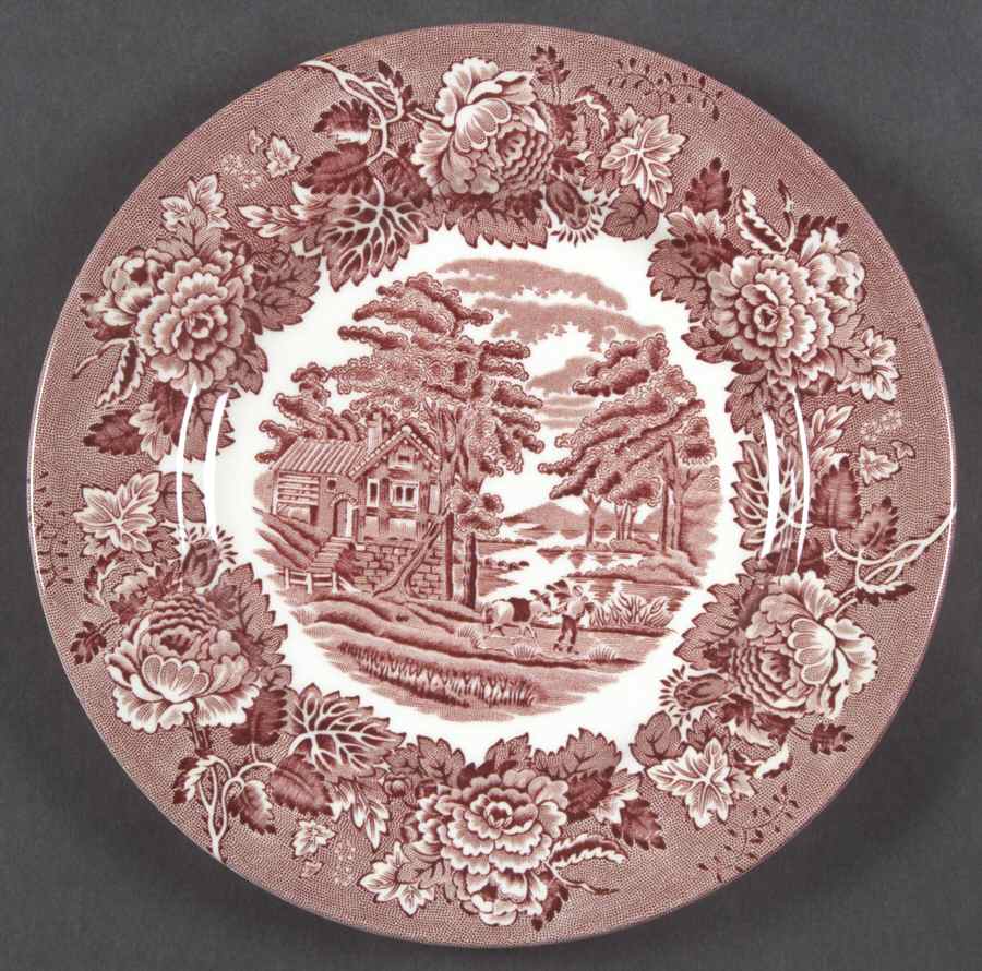 English Scenery Pink (Continental Shape) Salad Plate by Wood & Sons-1