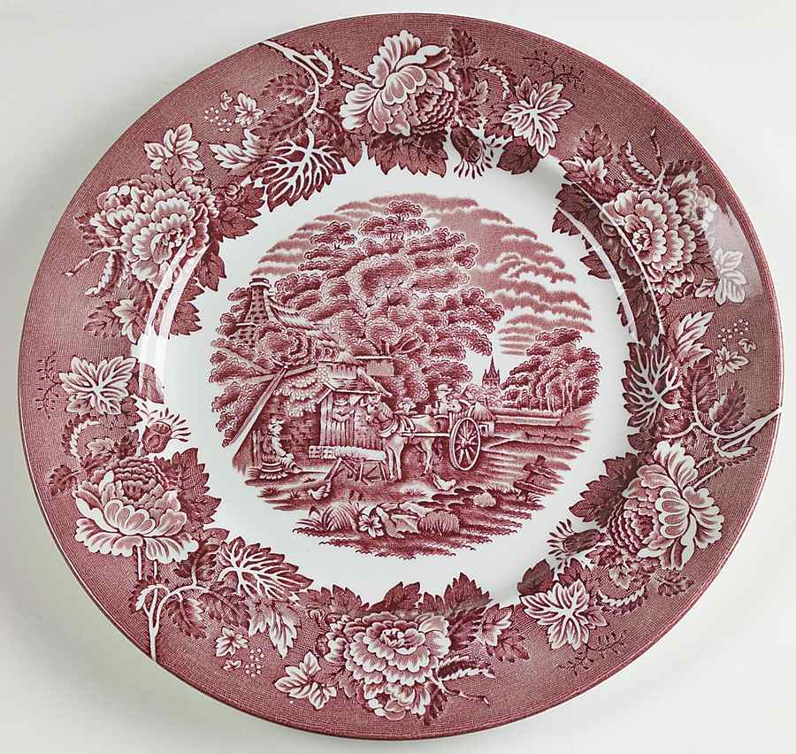 English Scenery Pink (Continental Shape) Dinner Plate by Wood & Sons-1