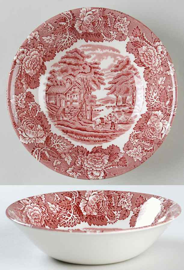 English Scenery Pink (Continental Shape) Coupe Cereal Bowl by Wood & Sons-1