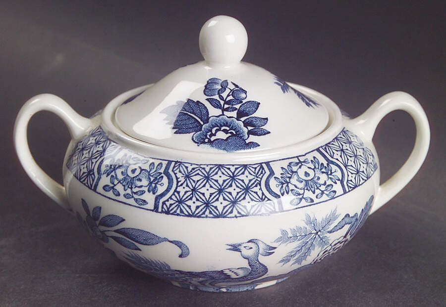 Yuan Blue (Newer, Continental Shape) Sugar Bowl & Lid by Wood & Sons-1