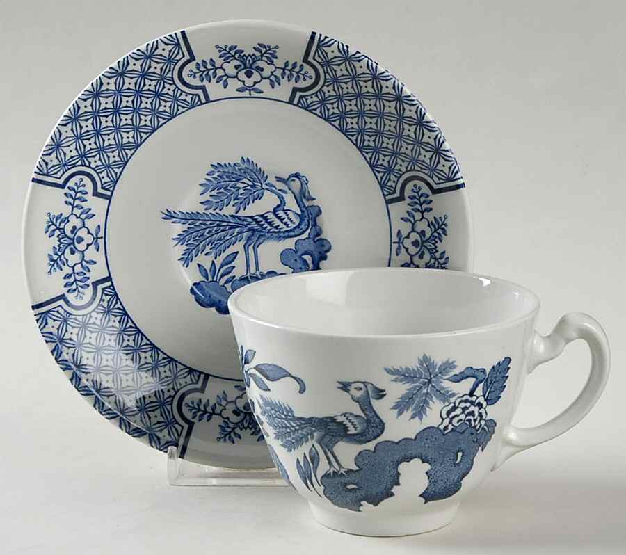 Yuan Blue (Newer, Continental Shape) Flat Cup & Saucer Set by Wood & Sons-1