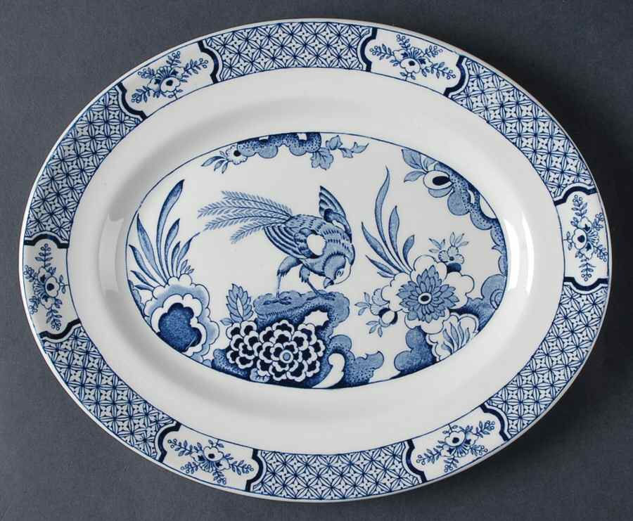 Yuan Blue (Newer, Continental Shape) 12" Oval Serving Platter by Wood & Sons-1