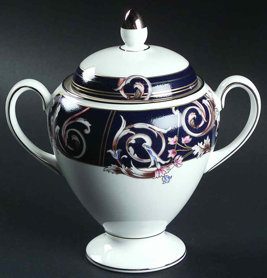 Renaissance Blue Globe Shape Sugar Bowl & Lid by Wedgwood-1