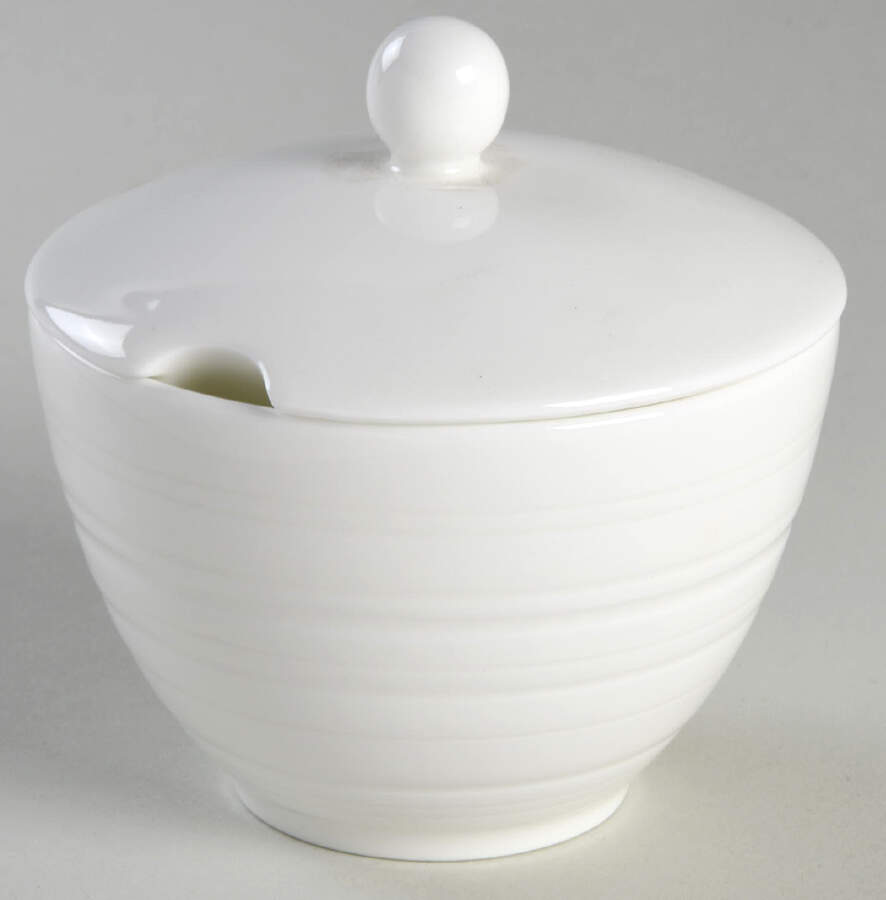 Jasper Conran Strata (Bone, Embossed) Sugar Bowl & Lid by Wedgwood-1
