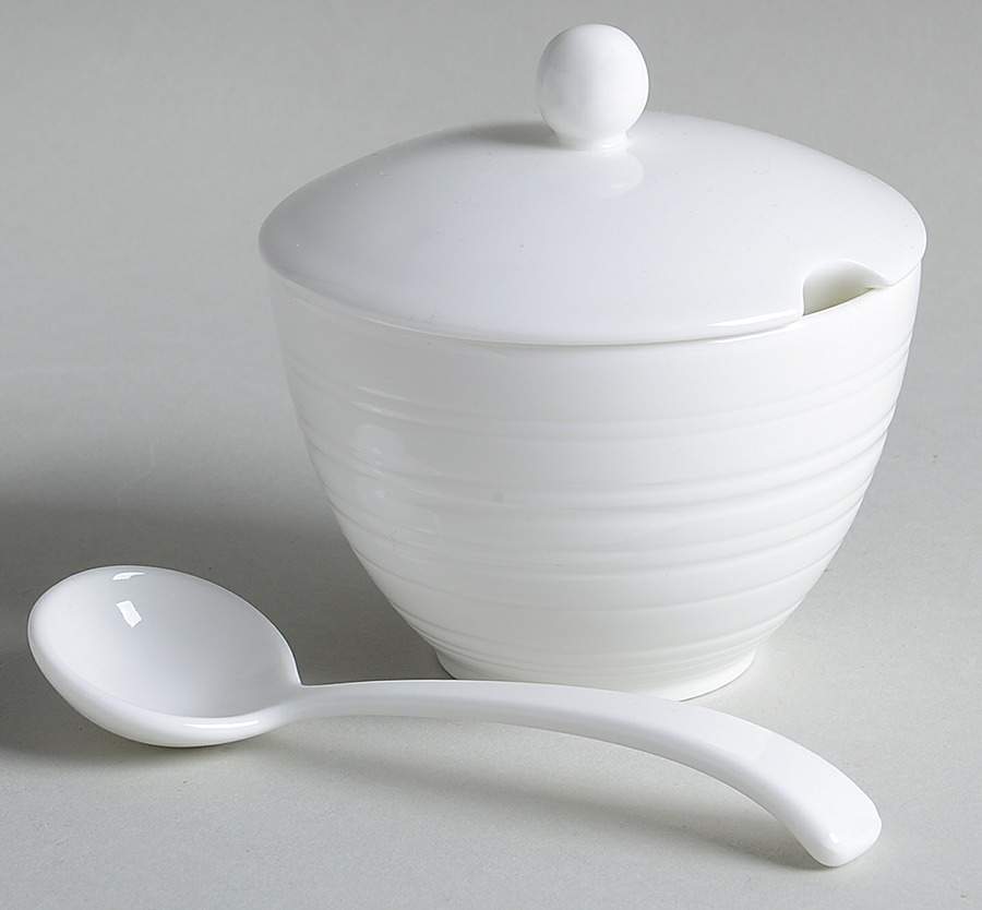 Jasper Conran Strata (Bone, Embossed) Sugar Bowl & Lid W/Spoon by Wedgwood-1