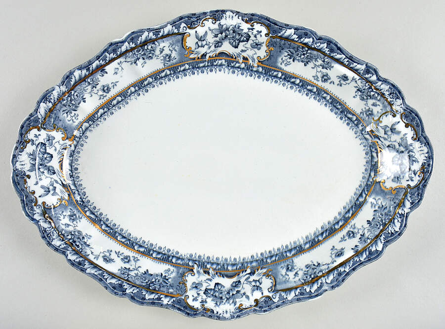 Phoebe Blue (Gold Accents, No Trim) 14" Oval Serving Platter by Wedgwood-1