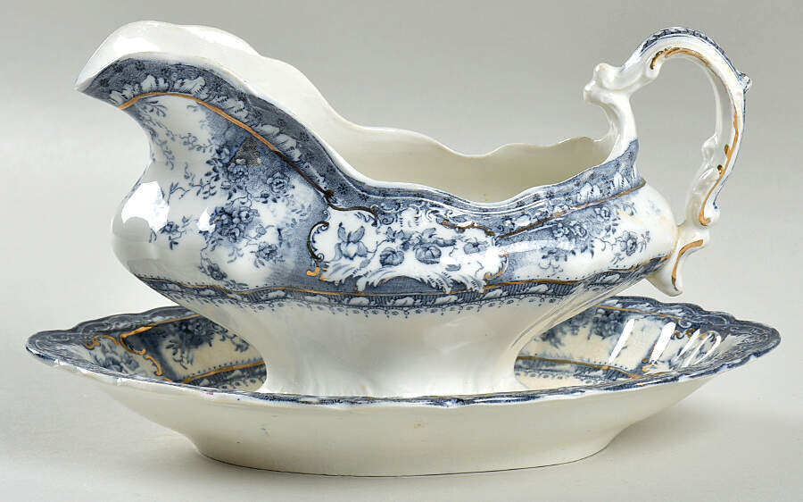 Phoebe Blue (Gold Accents, No Trim) Gravy Boat & Underplate/Relish by Wedgwood-1