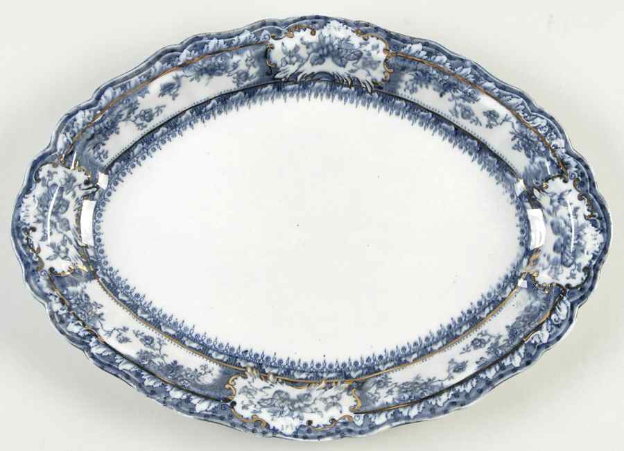 Phoebe Blue (Gold Accents, No Trim) 12" Oval Serving Platter by Wedgwood-1