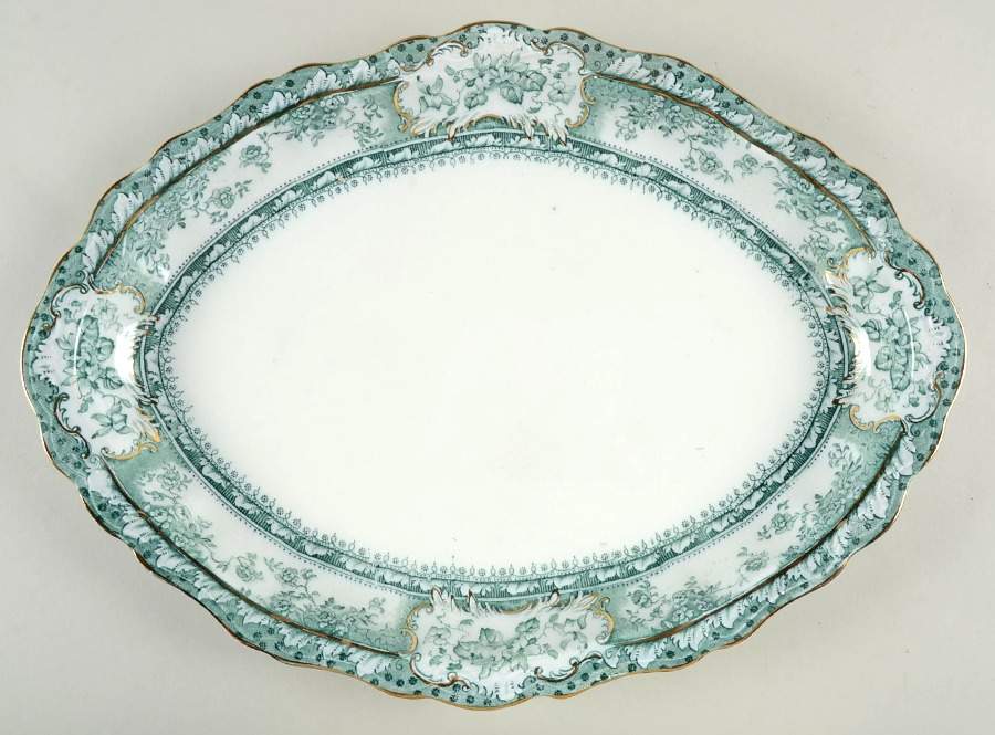 Phoebe Blue Green (Gold Accents, Gold Trim) 16" Oval Serving Platter by Wedgwood-1