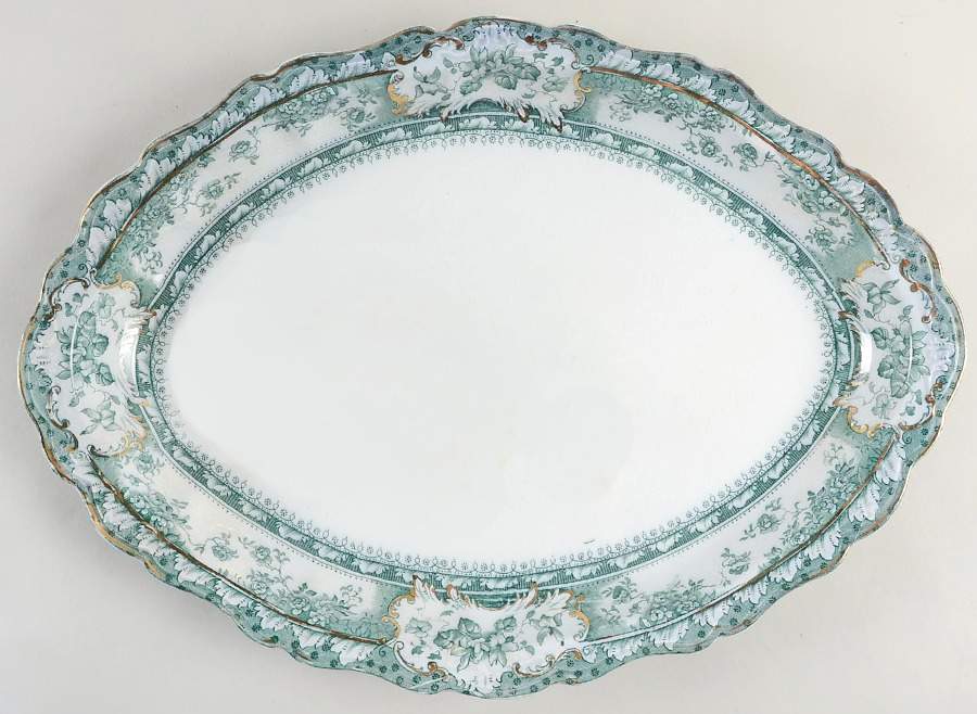 Phoebe Blue Green (Gold Accents, Gold Trim) 17" Oval Serving Platter by Wedgwood-1