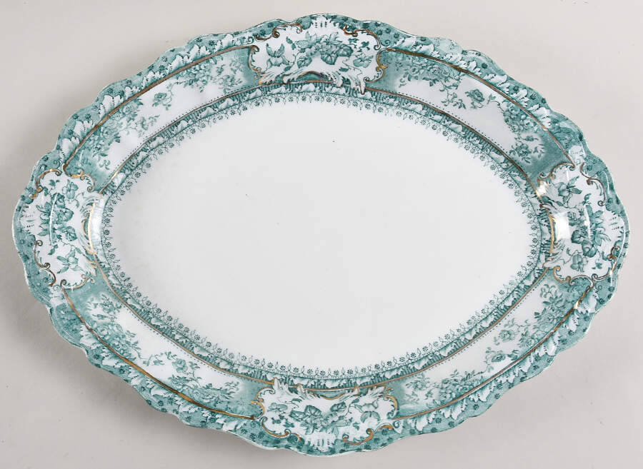 Phoebe Blue Green (Gold Accents, Gold Trim) 14" Oval Serving Platter by Wedgwood-1