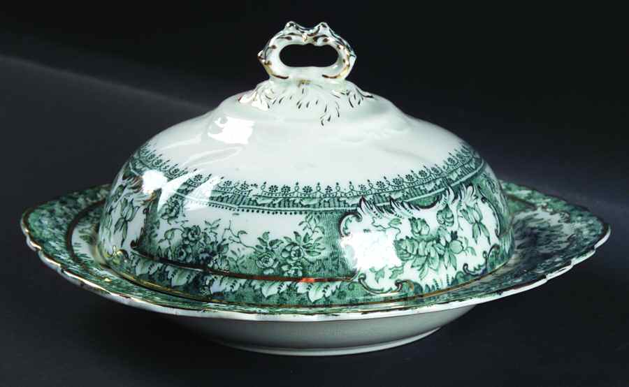 Phoebe Blue Green (Gold Accents, Gold Trim) Round Covered Butter by Wedgwood-1
