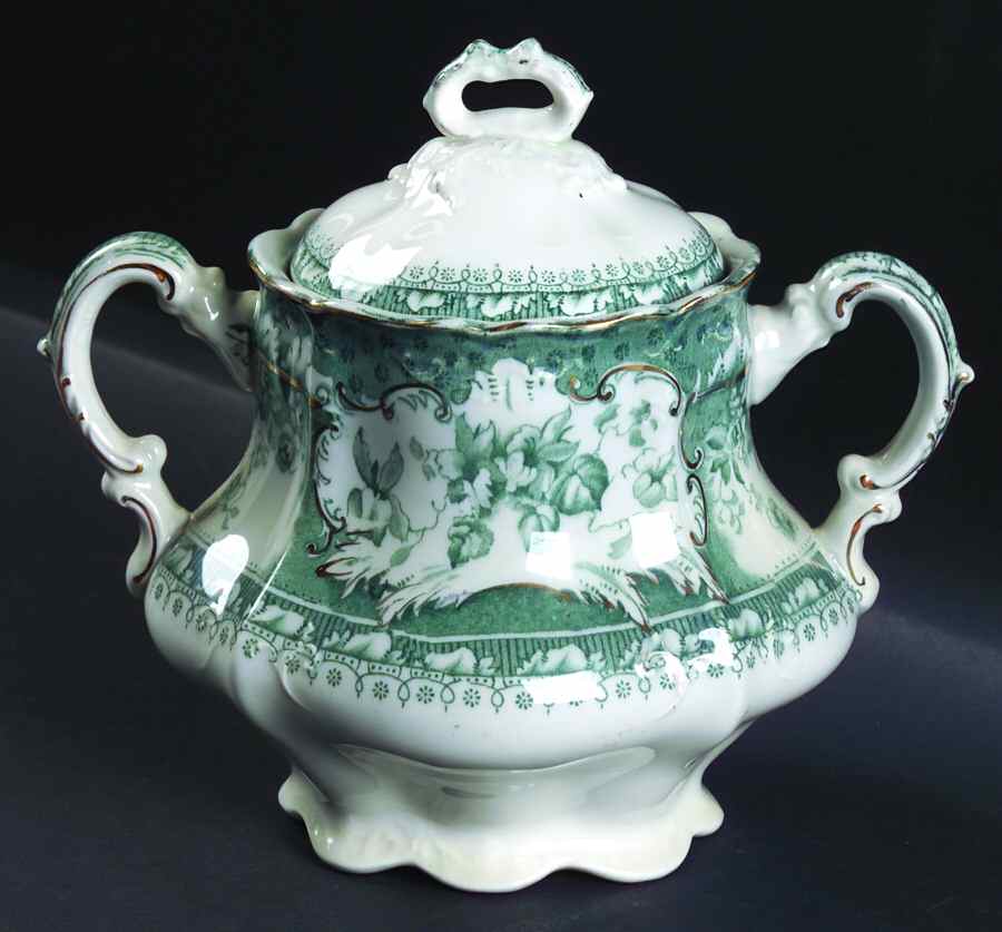 Phoebe Blue Green (Gold Accents, Gold Trim) Sugar Bowl & Lid by Wedgwood-1