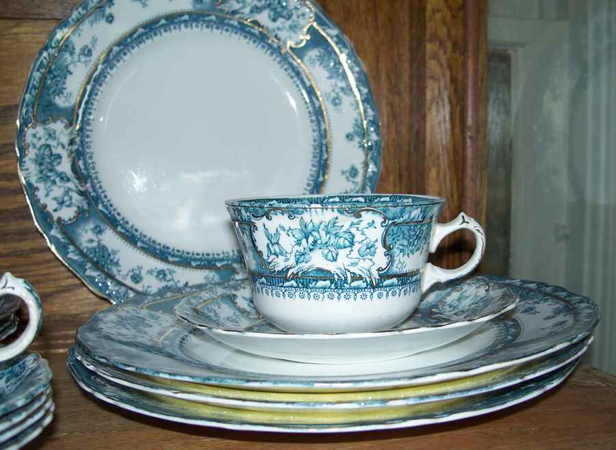 Phoebe Blue Green (Gold Accents, Gold Trim) Flat Cup & Saucer Set by Wedgwood-1