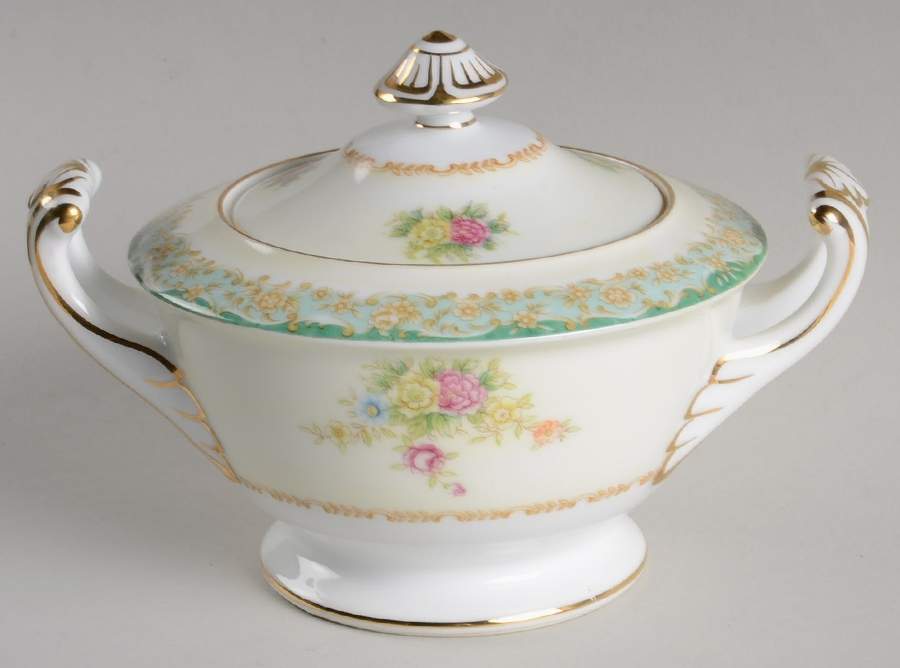 Greenleigh (Green & Aqua Border) Sugar Bowl & Lid by Wentworth-1