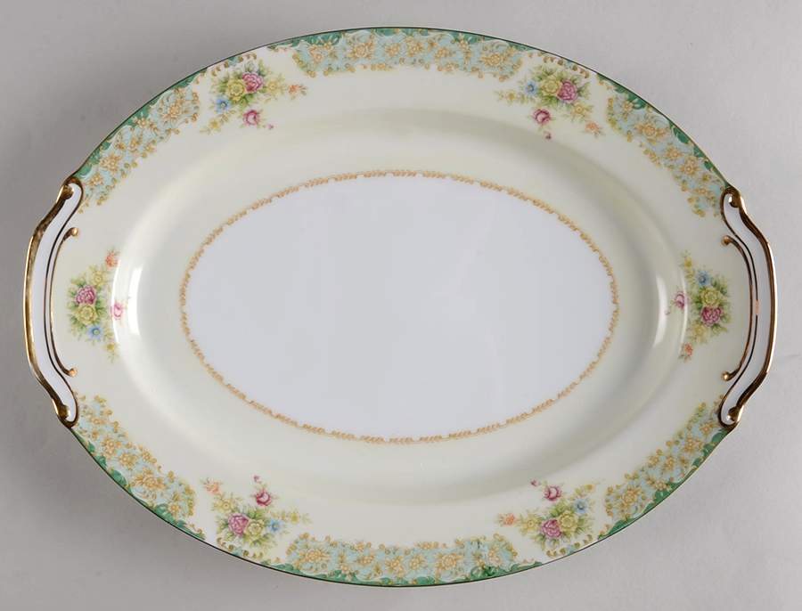 Greenleigh (Green & Aqua Border) 14" Oval Serving Platter by Wentworth-1