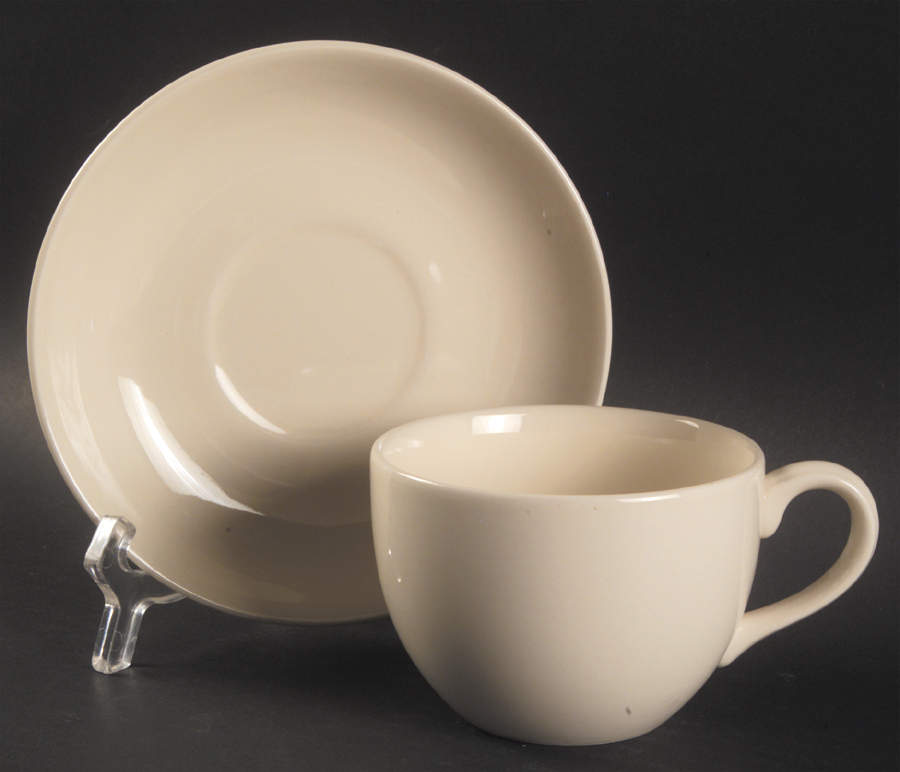 Plain Ivory Flat Cup & Saucer Set by Wedgwood-1
