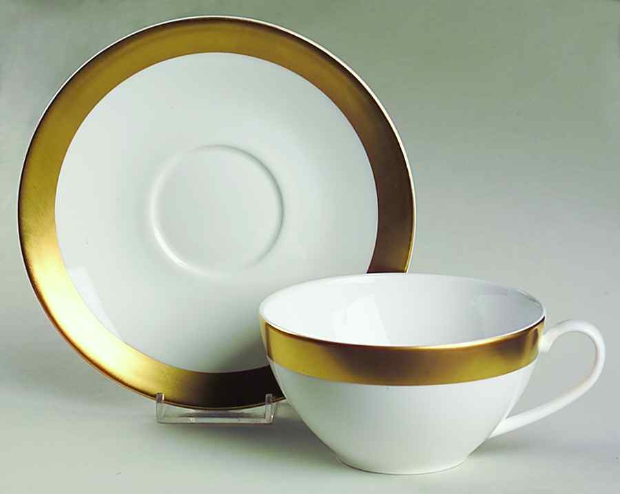 Satine Gold Flat Cup & Saucer Set by Wedgwood-1