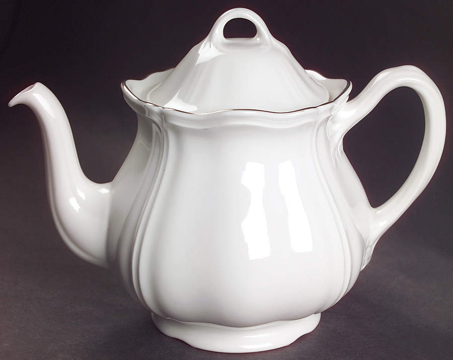 Queen's White Teapot & Lid by Wedgwood-1
