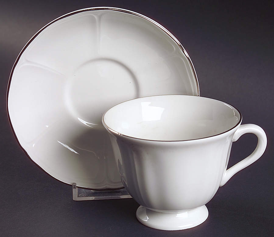 Queen's White Footed Cup & Saucer Set by Wedgwood-1