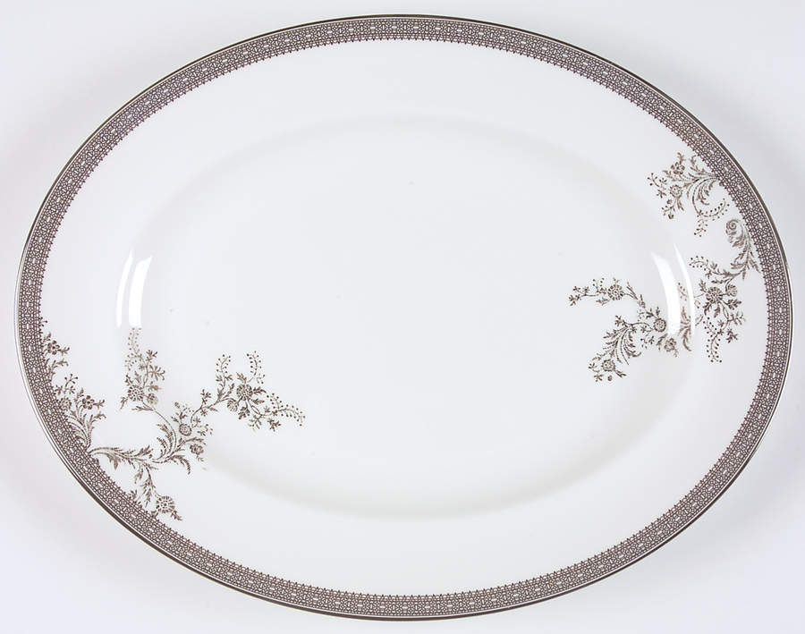 Vera Lace Platinum 14" Oval Serving Platter by Wedgwood-1