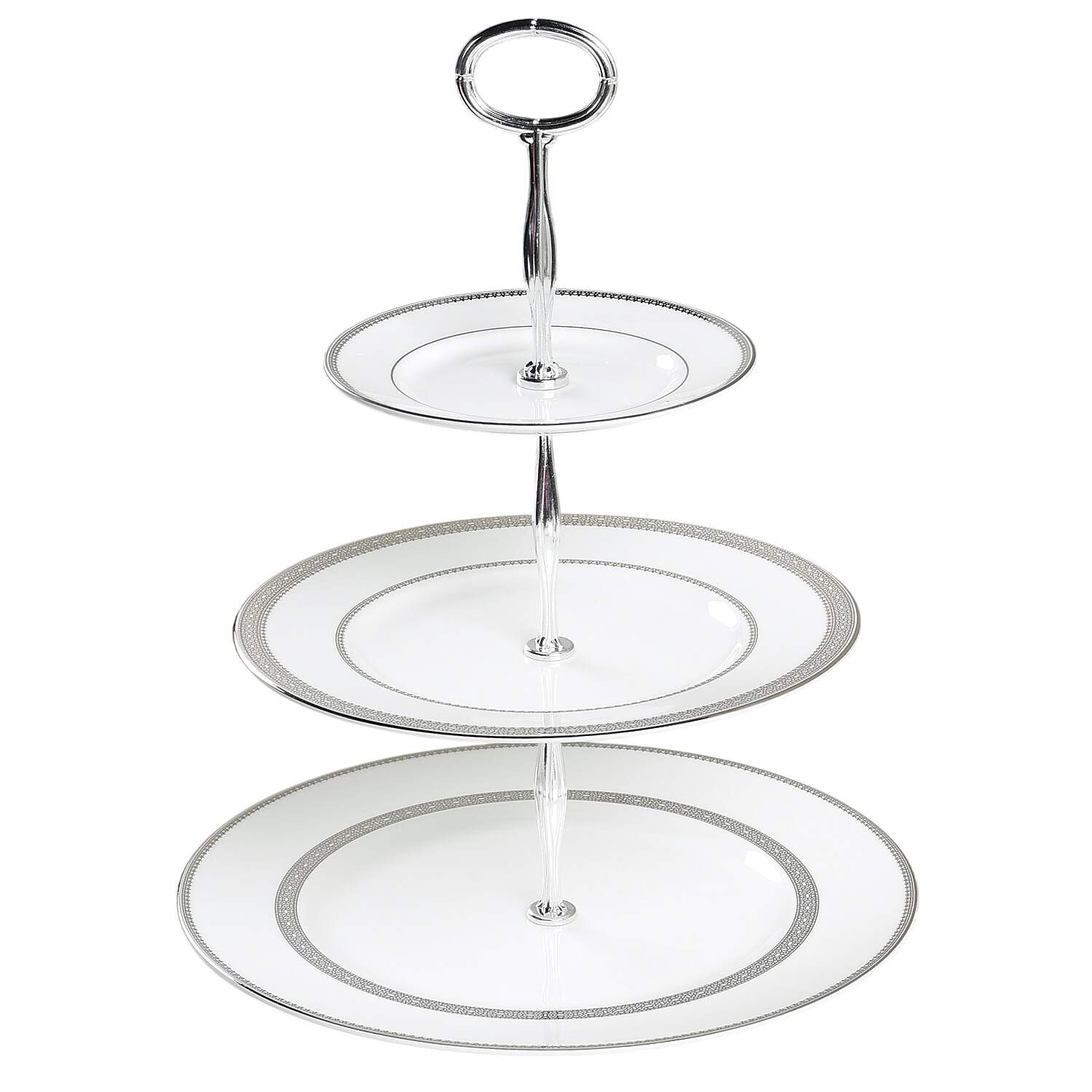 Vera Lace Platinum 13 7/8"-14 1/4" 3-Tiered Serving Tray(DP,SP,BB) HC by Wedgwood-1