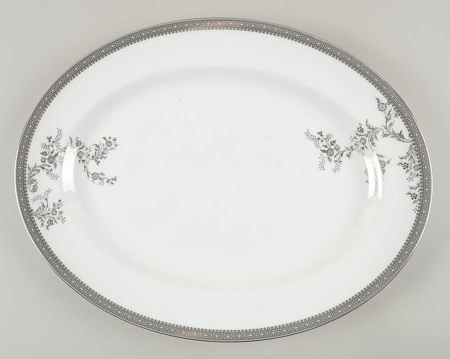 Vera Lace Platinum 15" Oval Serving Platter by Wedgwood-1
