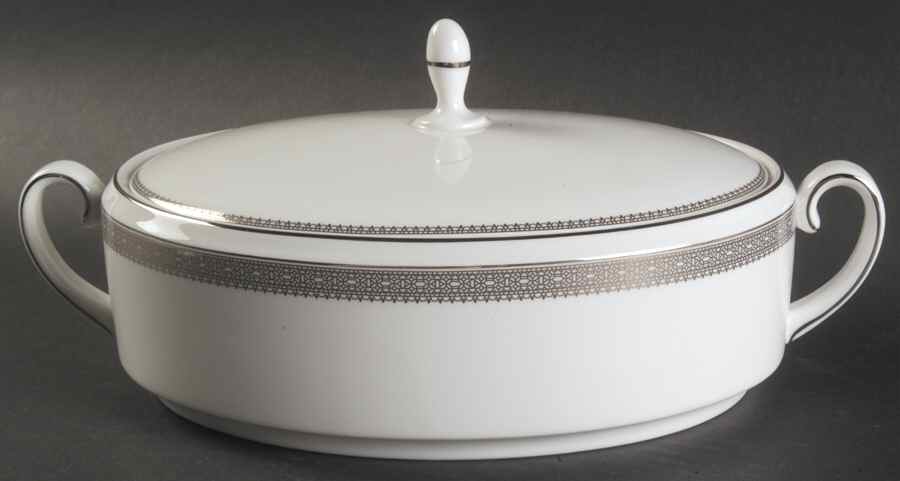Vera Lace Platinum Oval Covered Vegetable by Wedgwood-1