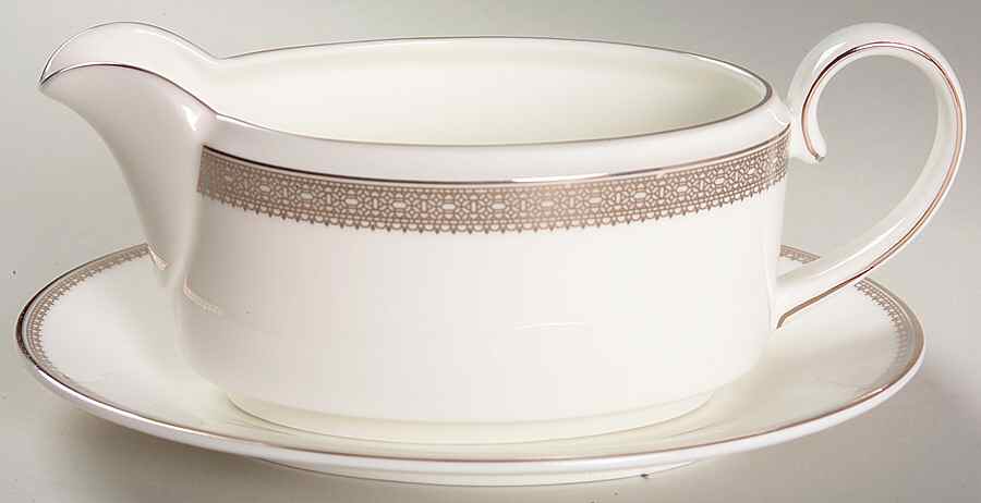 Vera Lace Platinum Gravy Boat & Underplate by Wedgwood-1