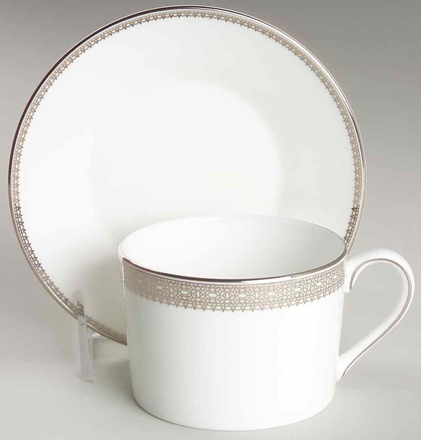 Vera Lace Platinum Flat Cup & Saucer Set by Wedgwood-1