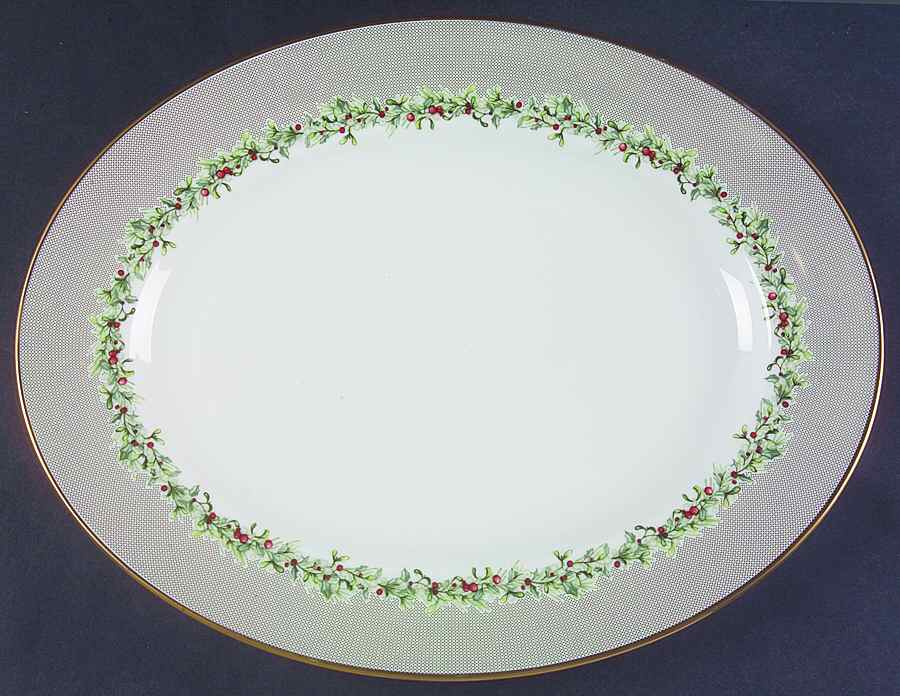 Holly Wreath 13" Oval Serving Platter by Wedgwood-1