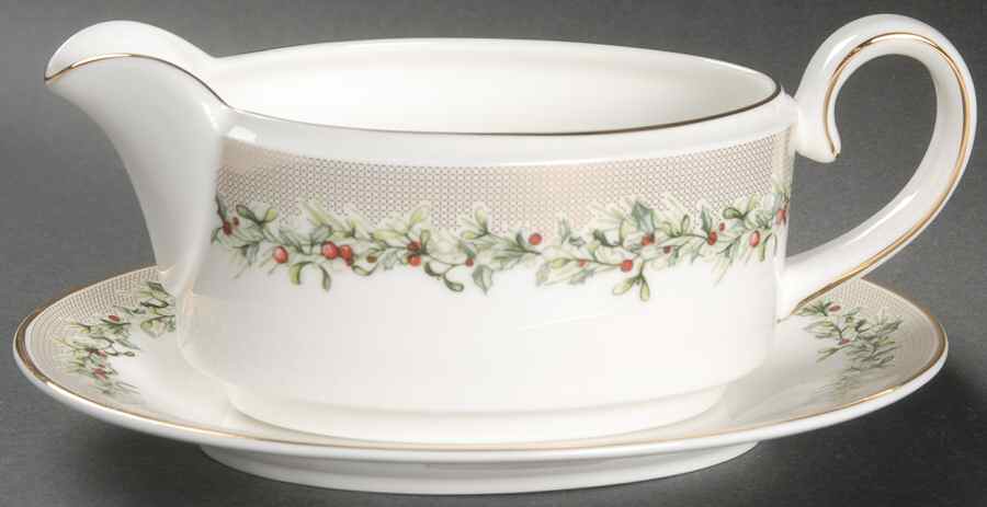 Holly Wreath Gravy Boat & Underplate by Wedgwood-1