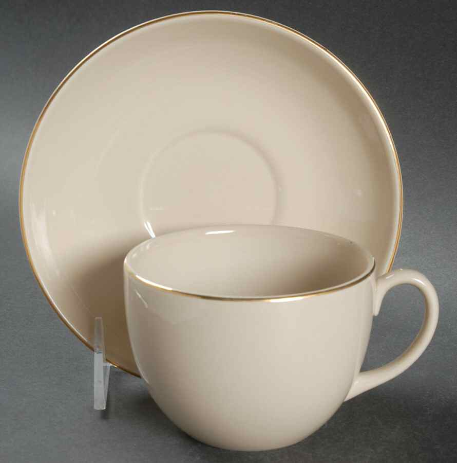 Gilded Drabware Flat Cup & Saucer Set by Wedgwood-1