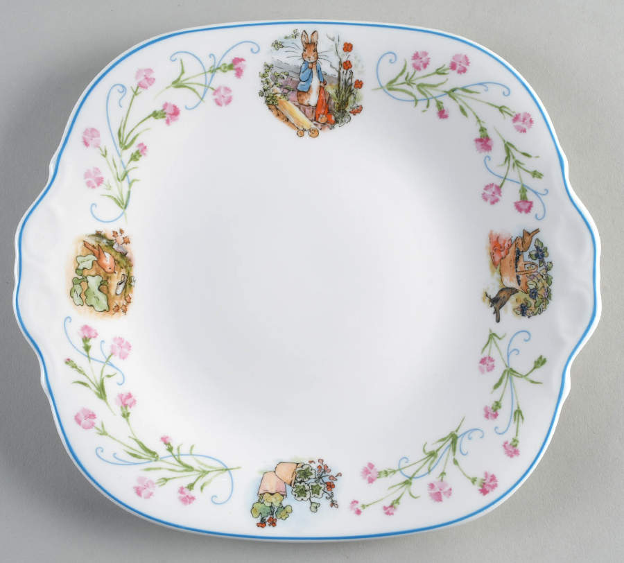 Peter Rabbit (Bone, Blue Trim) Square Handled Cake Plate by Wedgwood-1