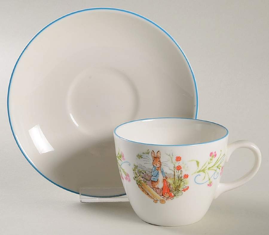 Peter Rabbit (Bone, Blue Trim) Flat Cup & Saucer Set by Wedgwood-1