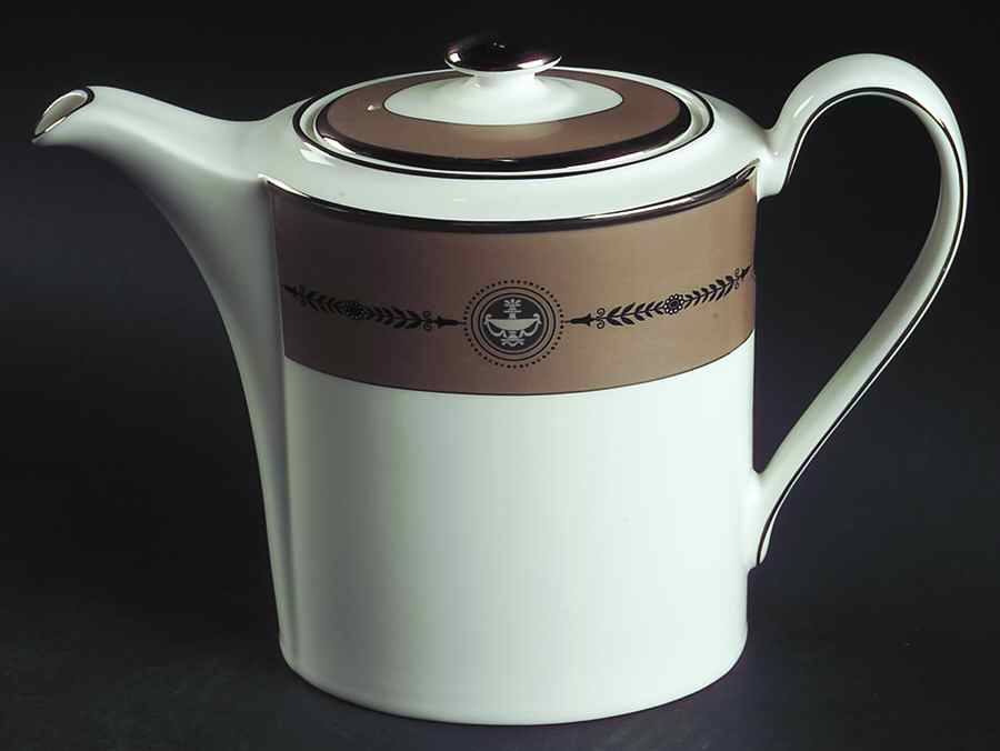 Laurel (Taupe Band, Black Laurel) Coffee Pot & Lid by Wedgwood-1