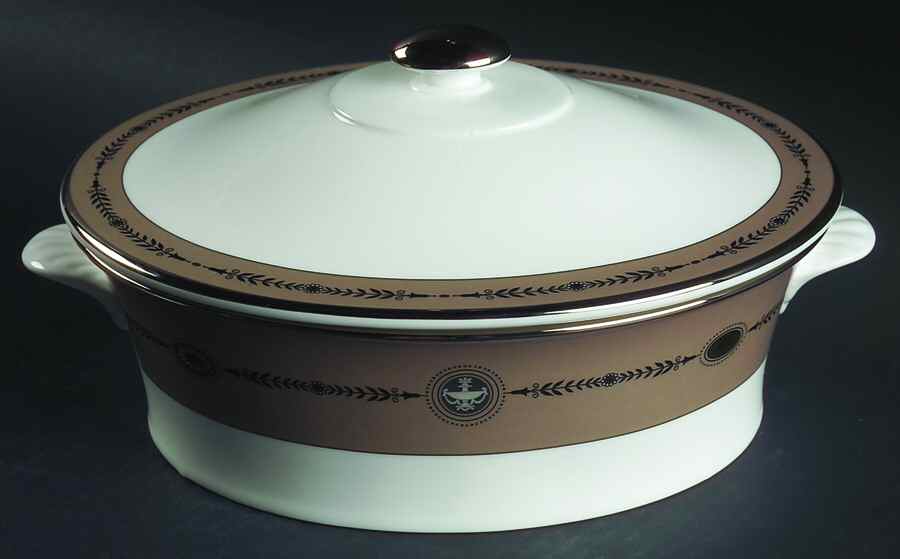 Laurel (Taupe Band, Black Laurel) Oval Covered Vegetable by Wedgwood-1