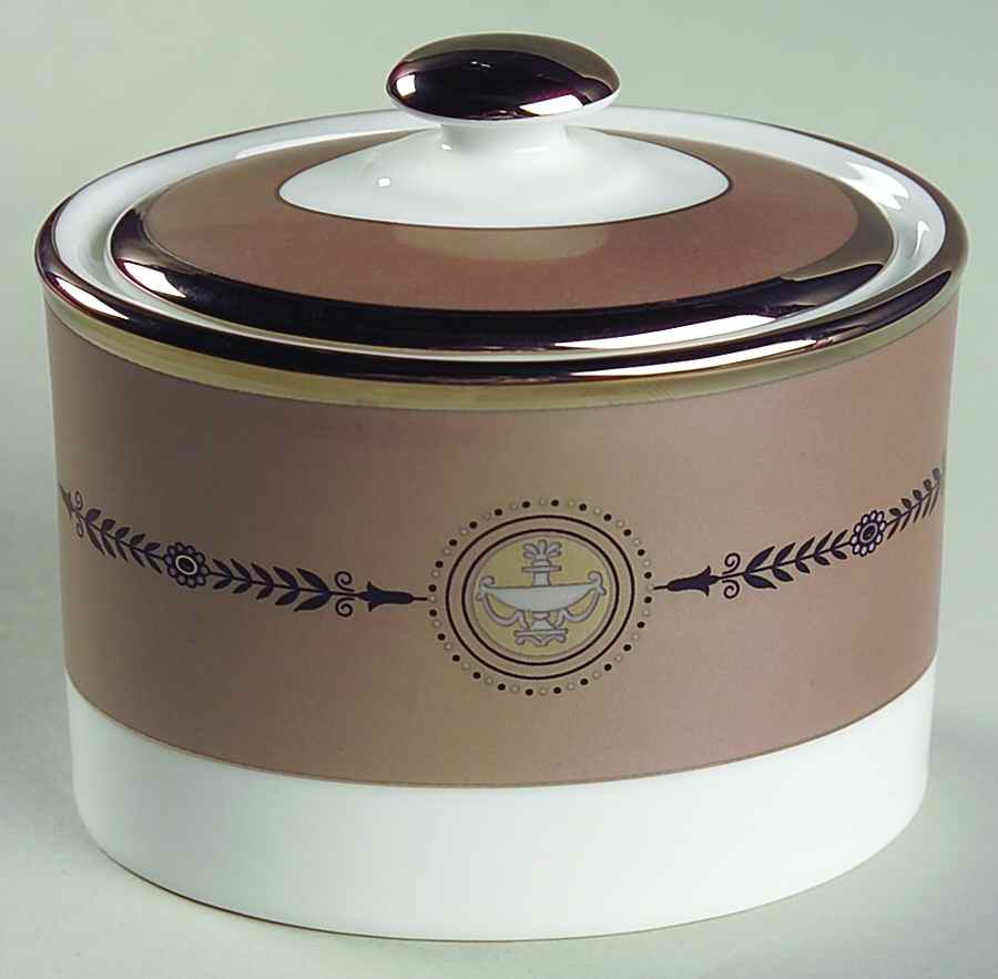 Laurel (Taupe Band, Black Laurel) Sugar Bowl & Lid by Wedgwood-1