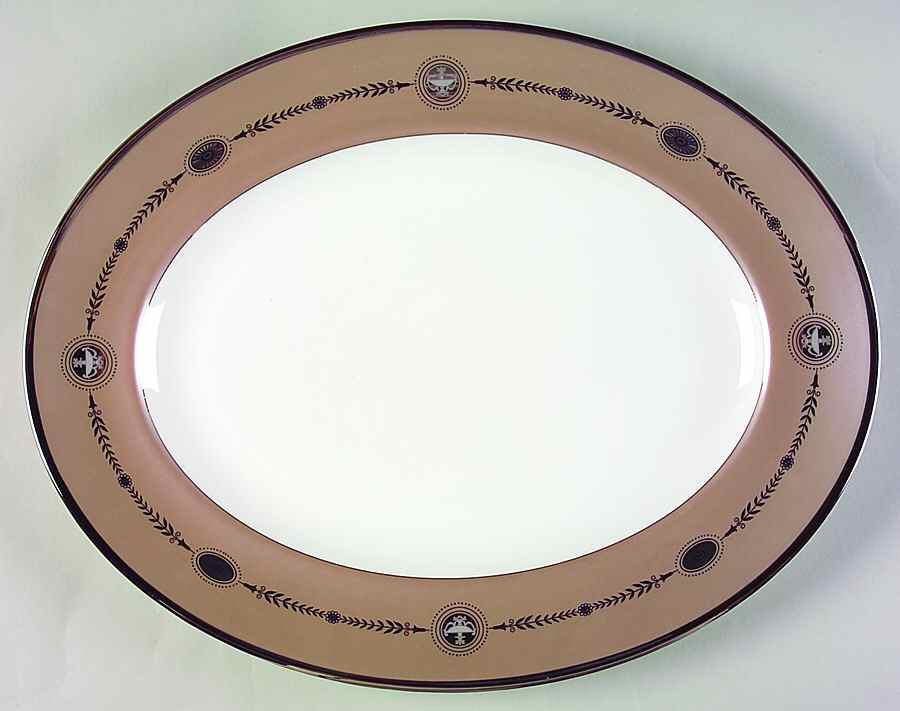 Laurel (Taupe Band, Black Laurel) 13" Oval Serving Platter by Wedgwood-1