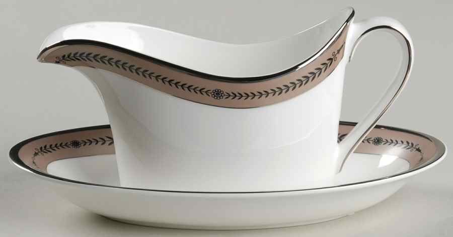 Laurel (Taupe Band, Black Laurel) Gravy Boat & Underplate by Wedgwood-1