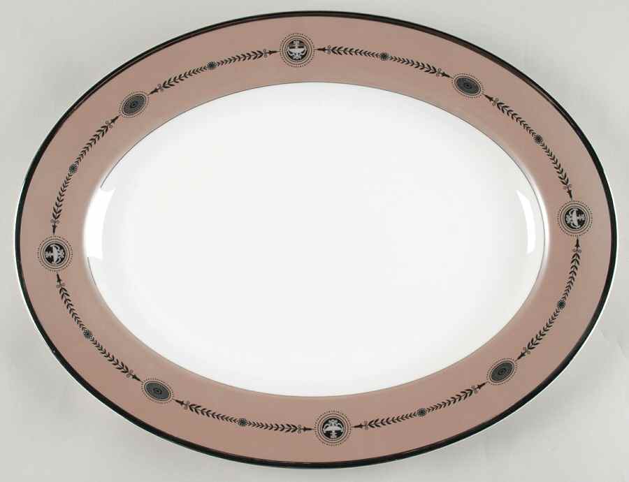 Laurel (Taupe Band, Black Laurel) 15" Oval Serving Platter by Wedgwood-1