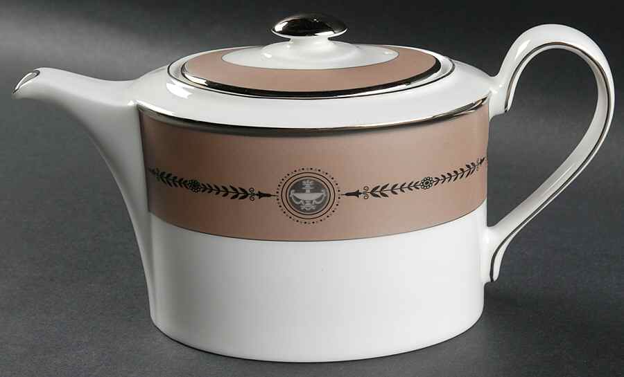 Laurel (Taupe Band, Black Laurel) Teapot & Lid by Wedgwood-1