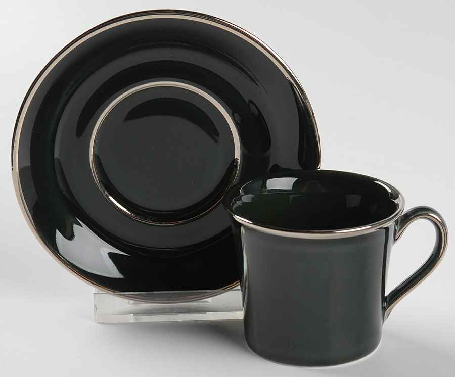 Laurel (Taupe Band, Black Laurel) Espresso Cup and Saucer Set by Wedgwood-1