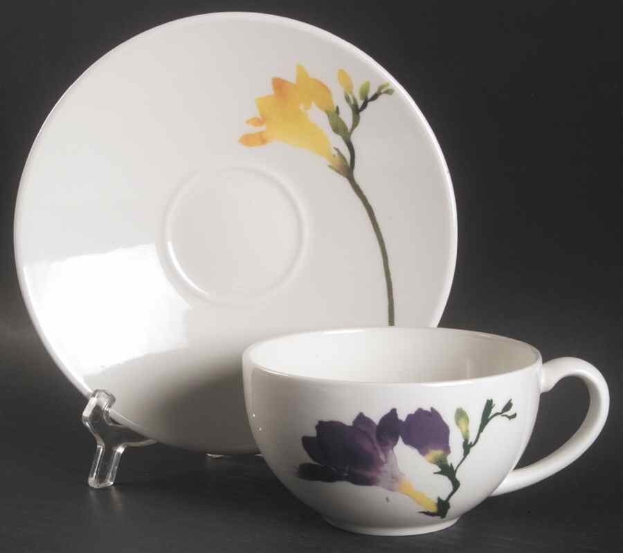 Painted Garden Floral Flat Cup & Saucer Set by Wedgwood-1